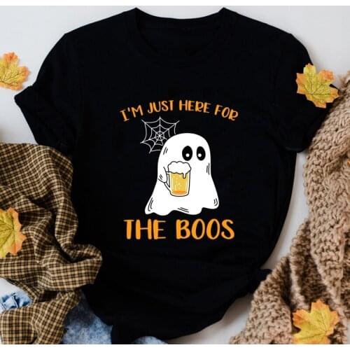 I'm Just Here For The Boos Colored T-shirt Funny Ghost Drinking Tshirt Spooky Women Autumn Halloween Party Tee Shirt Top