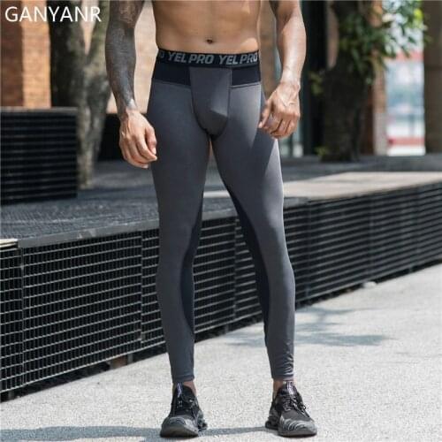 GANYANR Men Running Tights Compression Pants Basketball Gym Leggings Sportswear Fitness Sport Sexy Fit Yoga Workout Track Long