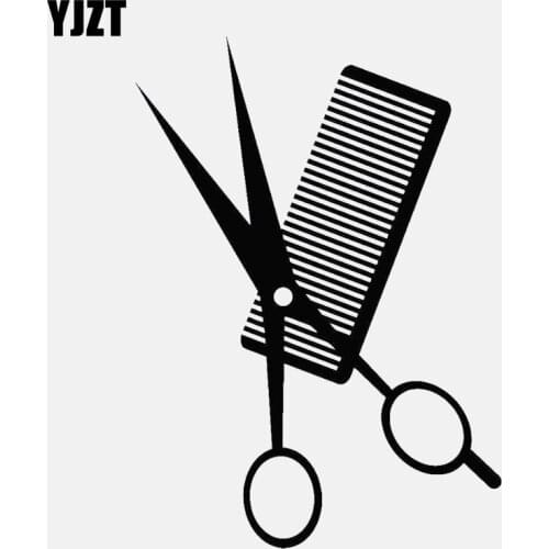 YJZT 11.6CM*16.2CM Interesting Comb Scissors Hair Salon Vinyl Black /Silver Car Sticker C22-0024
