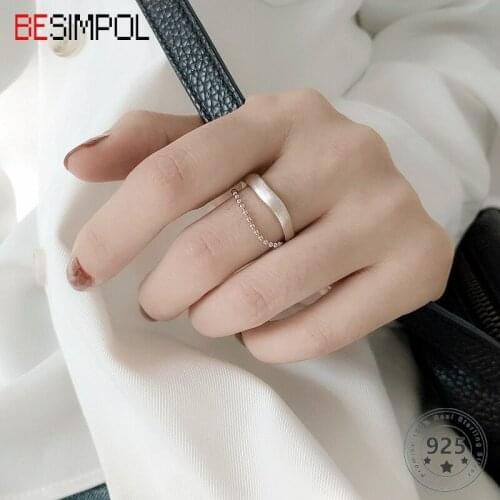 Besimpol Real 925 Sterling Silver Double Layer Rings Minimalist Vintage Bead Ring for Women Fashion Luxury Fine Jewelry Gifts