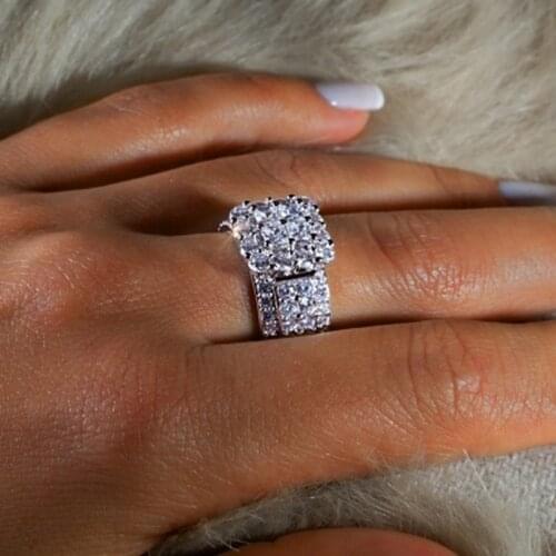 Vintage Court Ring 925 sterling Silver Square Diamond cz Promise Engagement Wedding Band Rings For Women Bridal Jewelry