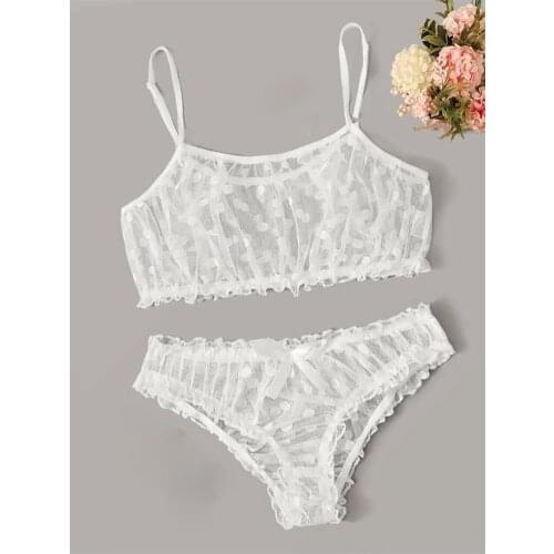 Sexy women lingerie intimate underwear polka dot mesh Lace bra underpant sets seamless wire free brassiere suit female