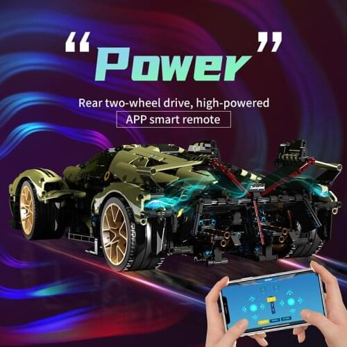 MOC Technical Series 88001 V12 Green Bull Concept Supercar Model Building Blocks Bricks Kids Education Toys Gifts Sets