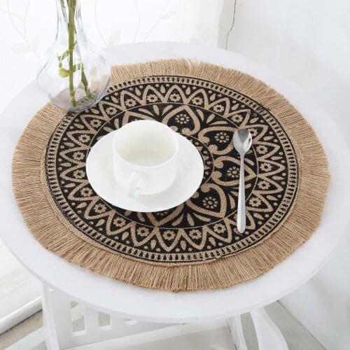 Round Placemat Creative Delicate Table Mat Cotton Linen Non-slip Diameter 38CM Mat With Decorative Pattern Tassels Kitchen Tools