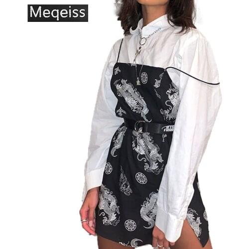 Meqeiss 2020New Fashion suspenders dragon print sleeveless slit sexy slip mini dress spring summer women streetwear club outfits