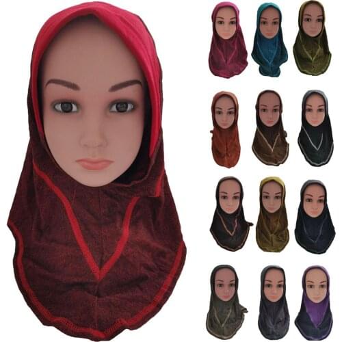 Muslim Kids Girls Bonnet Islamic Amira Headscarf Arab Hat Shawl Wrap One Piece Headwear Full Cover Turban Islamic Beanies Cap