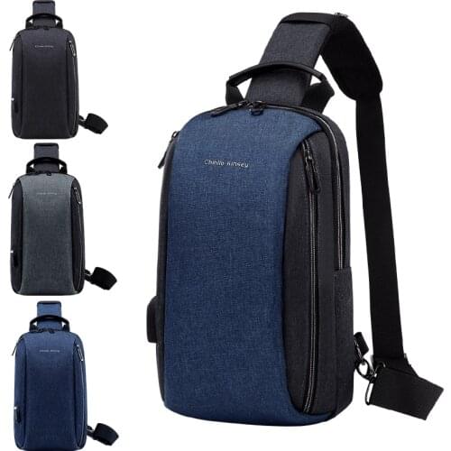 Man Shoulder Sling Bag With USB Charger New Design Multi-function Short Travel Chest Bag Male Anti-theft Crossbody Pack