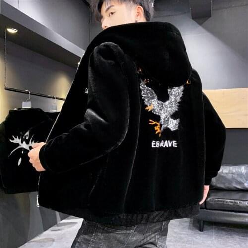 Men Coats Winter Casual Mens dressy Tops Golden mink wool Jacket Male Slim Thicken Fur Hooded Outwear Warm Coat Top Clothing