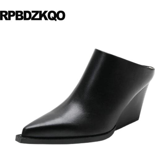 High Quality Mules Pointed Work Heels Slip On Designer Shoes Women Luxury 2021 Wedge Sandals Pumps Slippers Slides Closed Toe