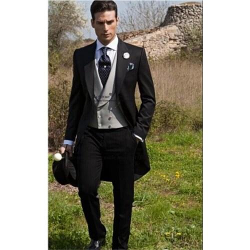Custom Made Slim Fit Morning Style Groom Tuxedos Peak Lapel Mens Suit Groomsman/Best Man Wedding/Prom Suits (Jacket+Pants+Vest)