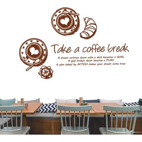 Coffee Shop Sticker Croissant Decal Cafe Vinyl Art Wall Decals Decor Mural Decoration Break Coffee Glass Decals CAFE1015
