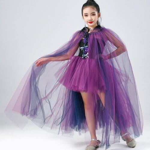 Witch Cosplay Chiffon Girl Tutu Dress for Christmas Party with Cape Children Clothes Kids Dresses For Girls New Year Clothing