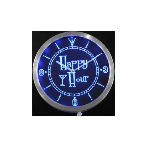 Nc0340 Happy Hour Bar Beer Glass Neon Light Signs LED Wall Clock