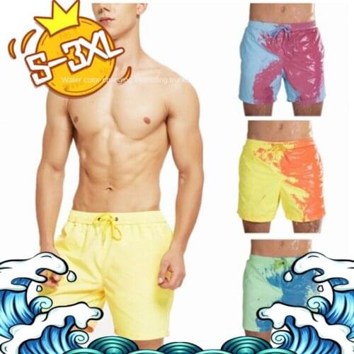 2021 summer new mens color-changing beach pants tie-dye swimming surf shorts water color-changing swimming pants