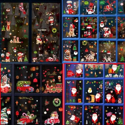 2022 New Year Animal Christmas Wall Stickers On The Window Decoration Glass Door Wallpaper Mural Home Living Room Decor Posters