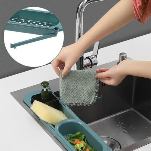 Kitchen Sink Organizer Dish Drainer Organizer Towel Rack Kitchen Accessories Adjustable Shelf Storage RackTelescopic Drain Rack