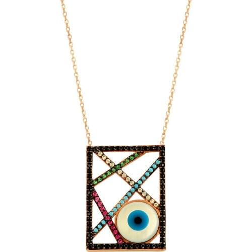 Evil Eye Necklace Silver Women Turkish Evil Eye Statement Boho Trendy Multicolor Rose Gold Necklace 925 Sterling Silver