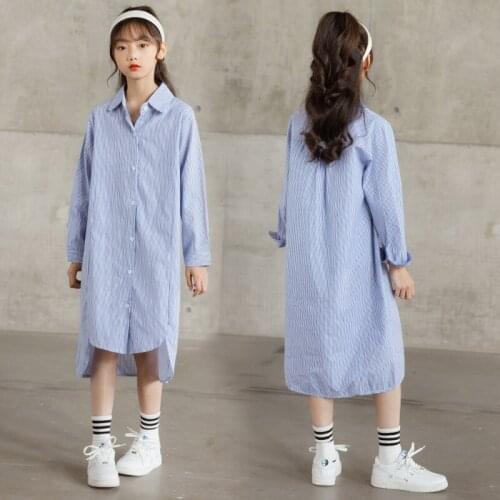 10 12 years Kids Girls Striped Long Sleeve Long Shirts 2021 New Teen Girls Tops