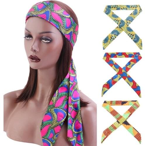 Fashion Women Long Headband African Pattern Satin Belt Turban Headscarf Headband Hair Wrap Headwear Turban Lady Hair Accessories