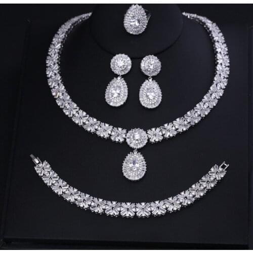 Luxury Necklace earring ring bracelet full set Elegant Shape Bridal CZ stone Conjunto de joias Wedding Jewelry Sets For Brides