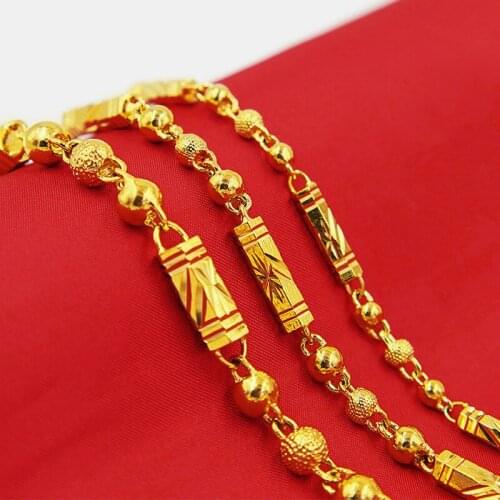 Luxury 18K Gold Necklace for Men Assertive Solid Hexagonal Buddha Beads Necklace for Women Unisex Yellow Gold Fine Jewelry Gift