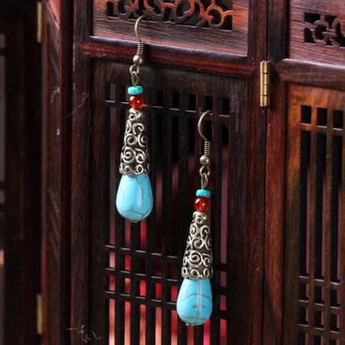 Handmade ear clip dangle earrings ,New Ethnic vintage Nepal no pierce earrings,fashion nature stonesstones earrings
