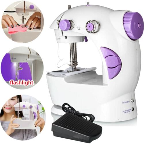 Sewing Machines Portable Mini Electric Household Crafting Mending with Foot Pedal Cutter Light for Home Beginners Kids Purple