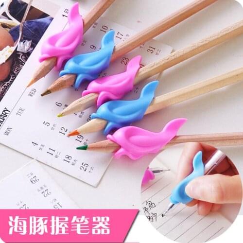 Cute Dolphin Student Holding Pen Posture Corrector Pupil Writing Pen Holder 10 PCS/Lot Child Silicone Pencil Topper