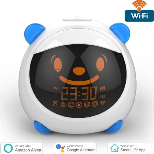 WiFi Smart Kid Alarm Sleep Trainer Clock Wake-up Light Sound Expression Smart Life Tuya App Voice Control with Alexa Google Home