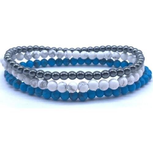 Natural Stone Beaded Bracelet Bangle Sets 4 mm Round Healing Energy Hematite Howlite Women Girl Yoga Jewelry Gift For Her #11