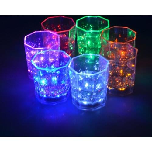 LED Wine Glass Cup Water bottle Sensitive Discoloration Cup Illuminated Octagon Cup Romantic Atmospheres Flash Cups