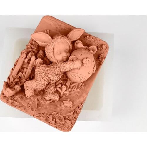 TS0168 PRZY Easter Soap Molds Easter Baby Holding Egg Moulds Flower Baby Mold Silicone Mold Clay Resin Moulds