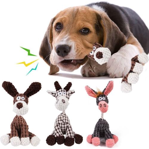 Fun Pet Toy Donkey Shaped Corduroy Chew Toy For Dog Puppy Squeaker Squeaky Plush Bone Molar Toy Pet Training Dog Supplies