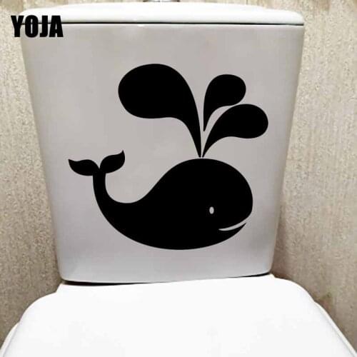 YOJA 24.6X22.8CM Whale Wall Sticker Cute Animal Aquamarine Water Fish Toilet Decal Kids Room Decor T5-0415