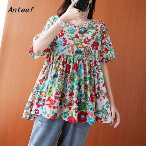 Cotton vintage floral korean casual loose summer tee t shirt women t-shirt ladies tshirt 2021 tops streetwear clothes