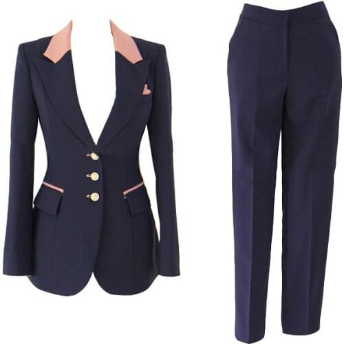 2 piece set women professional suit female autumn new temperament OL Slim solid color suit jacket pants casual dress two-piece