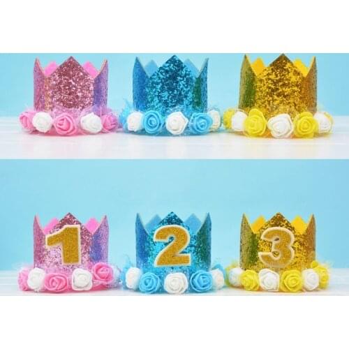 1pcs 1 2 3 NUMBER Birthday Caps Flower Crown 1st Birthday Hat Newborn Baby Birthday Headband 1 Year Birthday Party Decorations