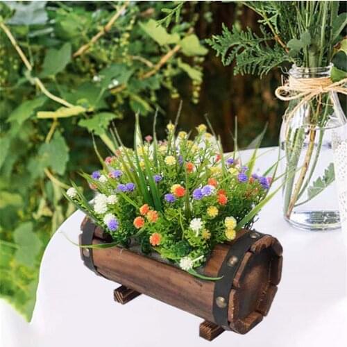 2PCS Wooden Flower Pot Vintage Succulent Balcony Planting Pot Outdoor Carbonized Antiseptic Flowerpot Table Home Decoration