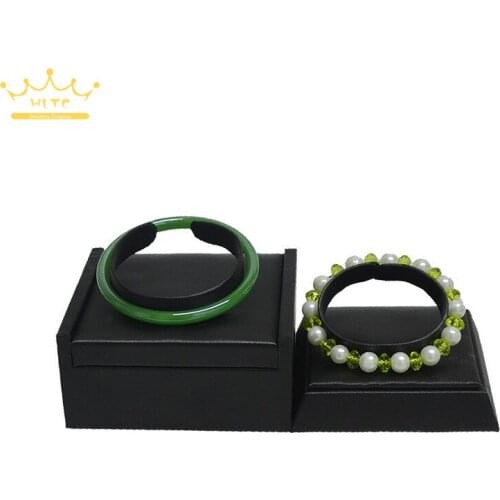 2pcs/lot Adjustable Bangle Chain Holder Jewelry Display Rack Window Showcases Showed Bracelet Stand Black Leather Tower Style