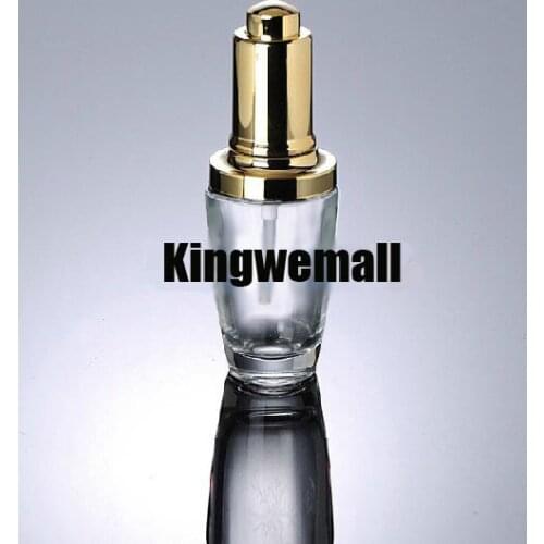 200pcs/lot 30ml High Grade Glass Essence Oil Container with Dropper Clear Bottle with Gold Lids For Cosmetic Packaging EW05