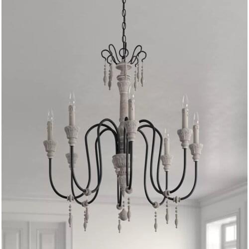 American country retro wood carving candle big chandelier villa staircase lamp restaurant hotel lamp