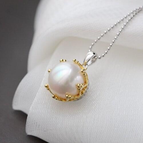 Authentic 925 Sterling Silver Pendant Inlaid Natural Freshwater Pearl Fashion Lady Silver Ornament High Quality Jewelry Gift