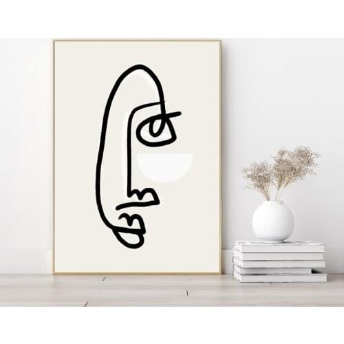 Black and White Abstract Face Line Drawing Prints Nordic Poster Decoration Picture Boho Wall Art Canvas Painting Bedroom Decor
