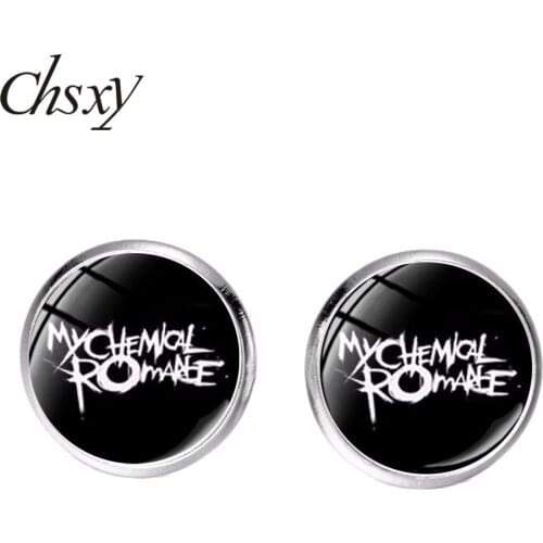 CHSXY Vintage My Chemical Romance Stud Earrings Statement Art Photo Glass Earring Gothic Gift For Men Women jewelry Accessories