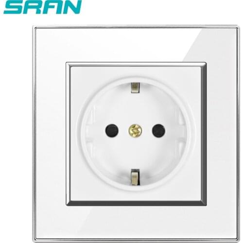 SRAN EU power socket,16A 250V White/Black crystal acrylic panel 86mm*86mm With silver plated edges wall socket