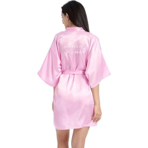 Print Letter Of "Maid of Honour"Women Diamond Robe Chief Bridesmaid Dressing Kimono Bathrobe Gown Sexy V-Neck Rayon Nightgown
