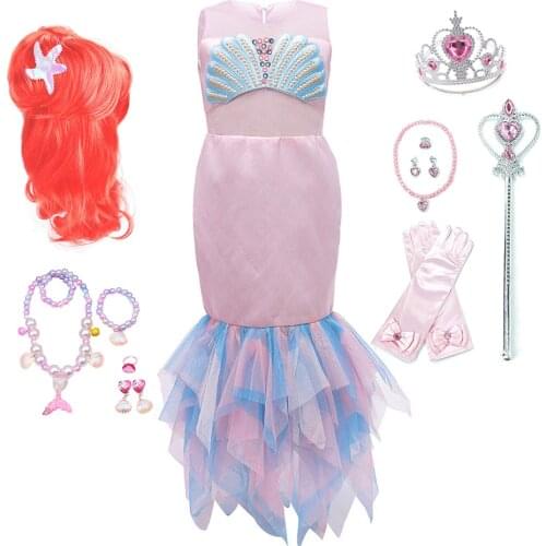 Children Mermaid Costume Girl Carnival Outfits Princess Dress Up Halloween Cosplay Disguise Party Sleeveless Bow Elegant Clothes