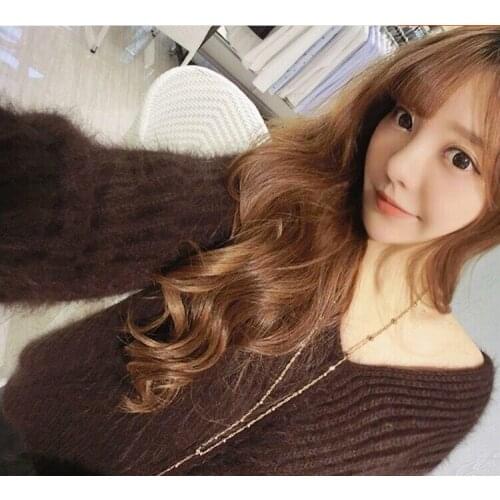 Mink cashmere sweater female loose BianFuShan big V collar Pullove rfree shiiping J61