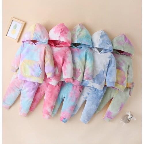 Newborn Infant Baby Girls Boys Clothes Rainbow Tie-Dye Hooded Tops Sweatshirt+Pants Set Outfits 6 12 18 24 Months 3 Years
