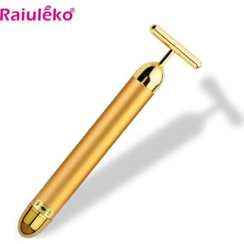 Slimming Face 24k Gold Vibration Facial Beauty Bar Pulse Firming Facial Roller Massager Lift Skin Tightening Wrinkle Stick